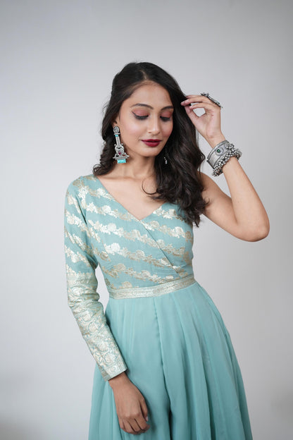 VRINDA BANARASI BROCADE JUMP SUIT - StudioAnaykaa