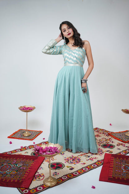 VRINDA BANARASI BROCADE JUMP SUIT - StudioAnaykaa