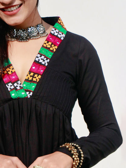 CHIC BLACK KUTCHI HAND WORK KURTA SET - StudioAnaykaa