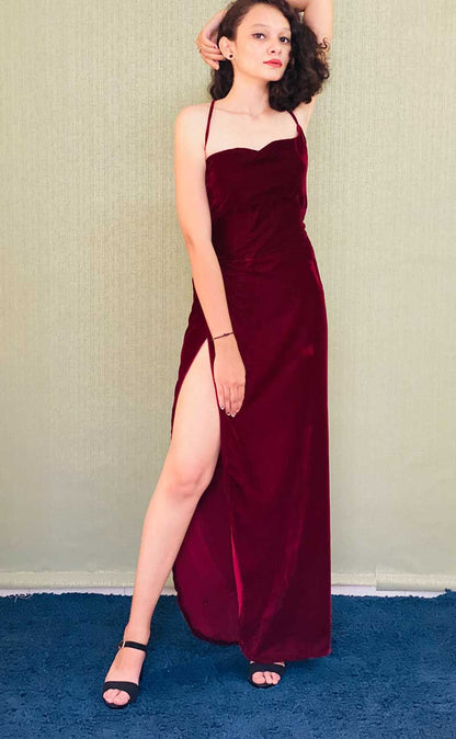 VINO MAROON VALVEL GARNET DRESS - StudioAnaykaa