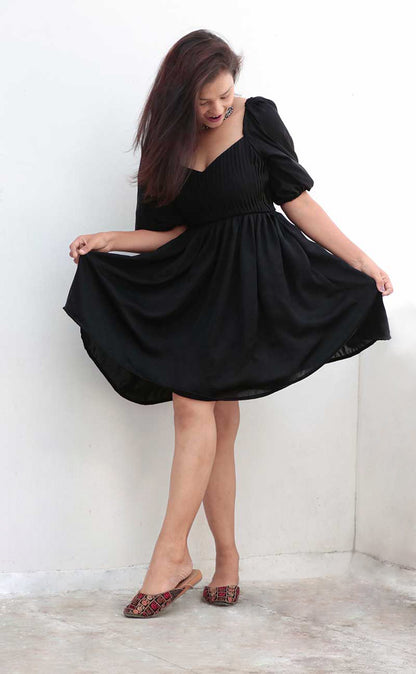 CHARCOAL BLACK NIDA SHORT DRESS - StudioAnaykaa