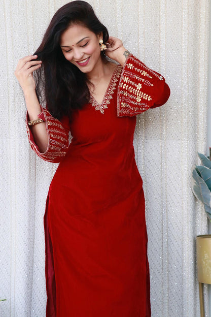 MAHTAB VALVET HAND WORK KURTA SET - StudioAnaykaa