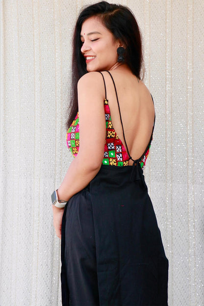 ASH BLACK KUTCHI HANDWORK KURTA SET - StudioAnaykaa