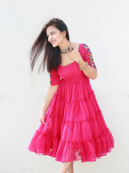 CANDY PINK KUTCHI HANDWORK LAYERED DRESS - StudioAnaykaa