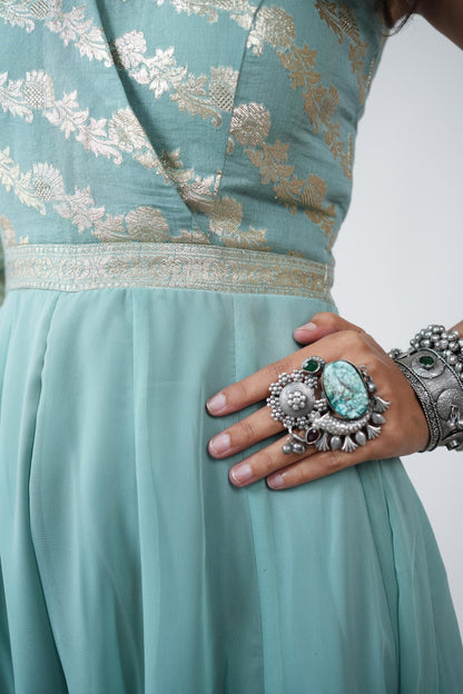 VRINDA BANARASI BROCADE JUMP SUIT - StudioAnaykaa