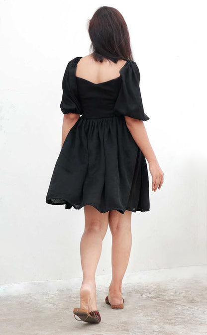 CHARCOAL BLACK NIDA SHORT DRESS - StudioAnaykaa