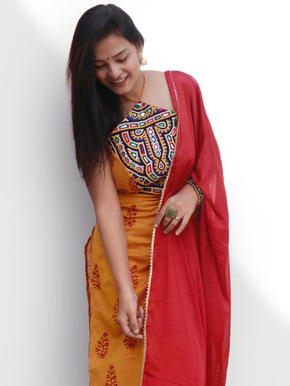 MEERA YELLOW KUTCHI HANDWROK KURTA SET - StudioAnaykaa