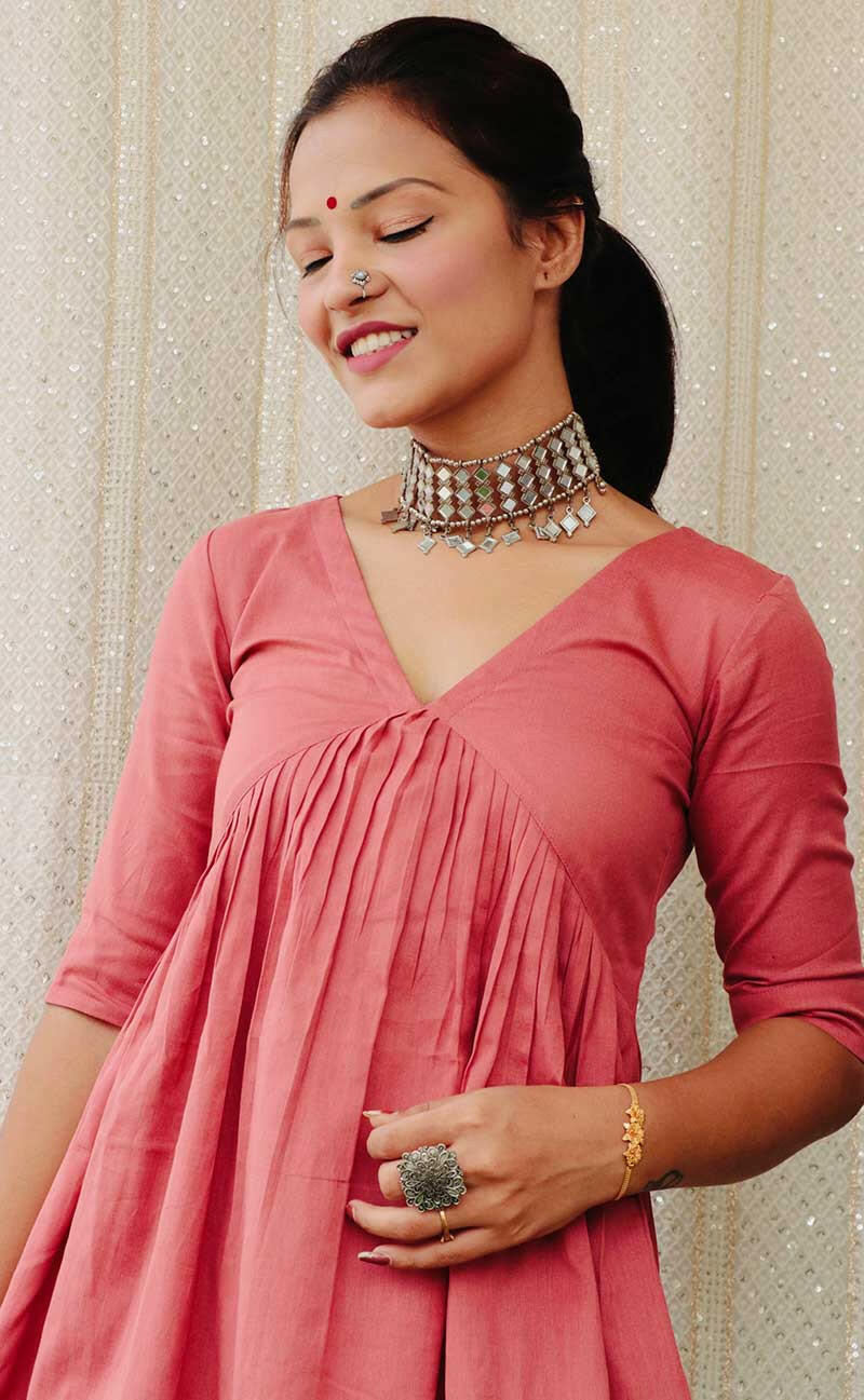 BLUSH PINK COTTON KURTA SET 