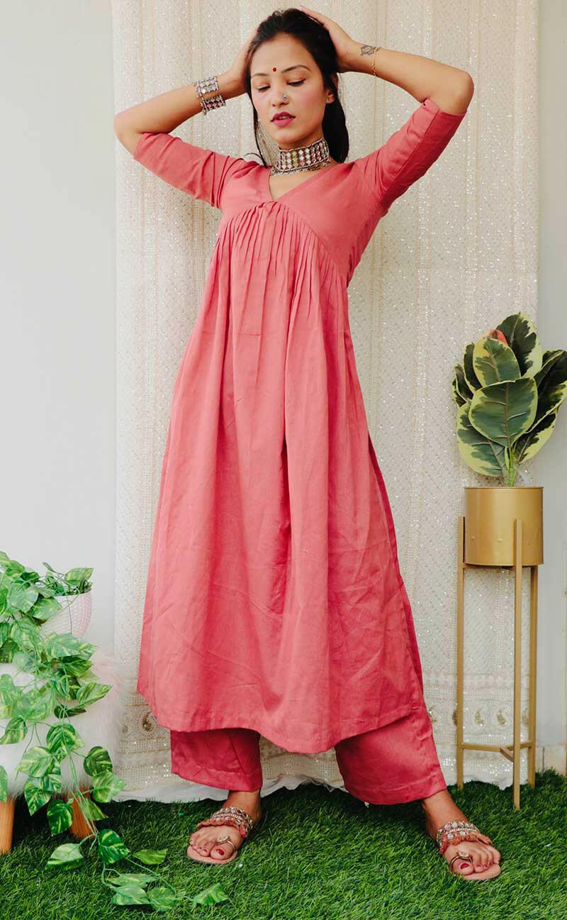 BLUSH PINK COTTON KURTA SET Front 2