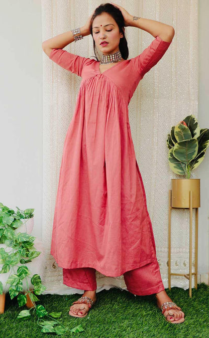 BLUSH PINK COTTON KURTA SET Front 2