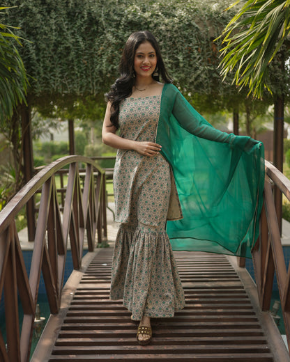 MRUDA HANDBLOCK COTTON SHARARA SET - StudioAnaykaa