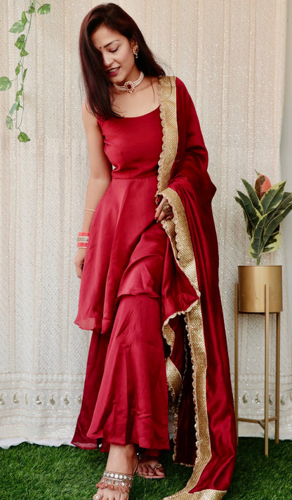 RUBY MAROON SHARARA SET - StudioAnaykaa