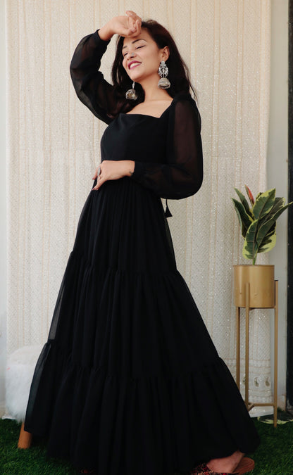 LUSH BLACK GEORGETTE DRESS - StudioAnaykaa
