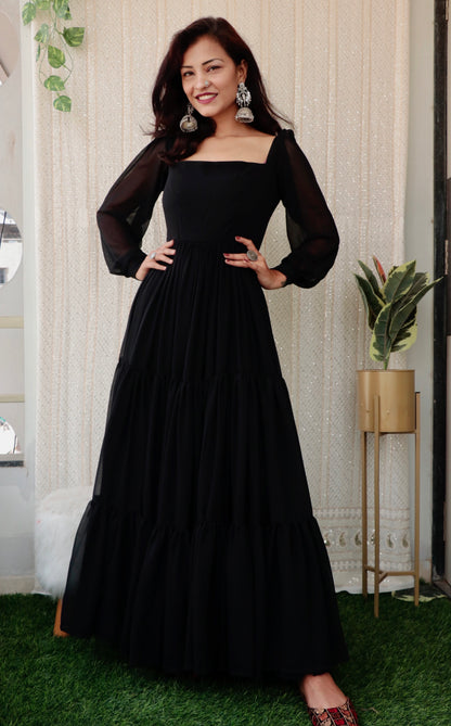 LUSH BLACK GEORGETTE DRESS - StudioAnaykaa