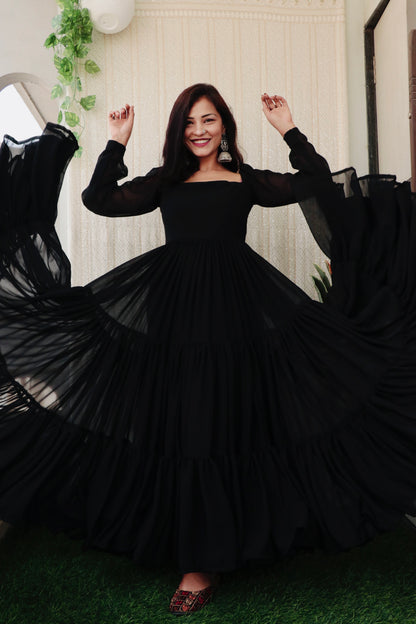LUSH BLACK GEORGETTE DRESS - StudioAnaykaa