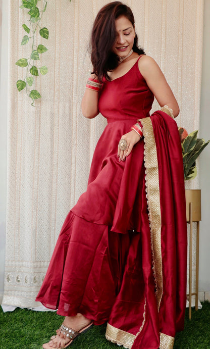 RUBY MAROON SHARARA SET - StudioAnaykaa