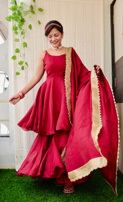RUBY MAROON SHARARA SET - StudioAnaykaa