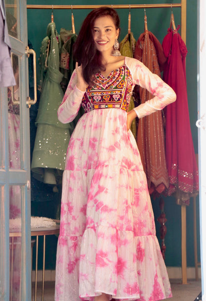 EVA TIE - DYE KUTCHI HANDWORK LAYERED DRESS - StudioAnaykaa