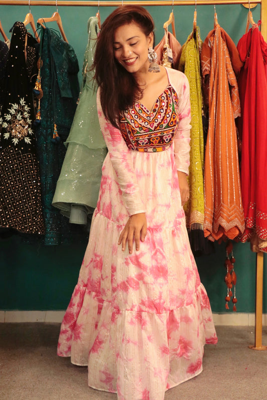 EVA TIE - DYE KUTCHI HANDWORK LAYERED DRESS - StudioAnaykaa