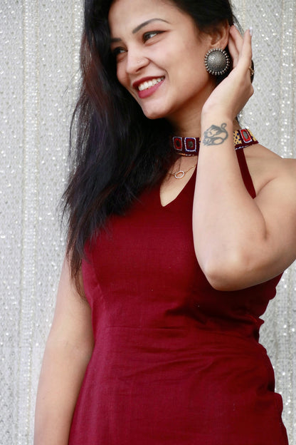 BERRY MAROON JUTE COTTON KURTA SET - StudioAnaykaa