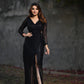 CHARLOTTE BLACK SEQUIN SLIT DRESS - StudioAnaykaa