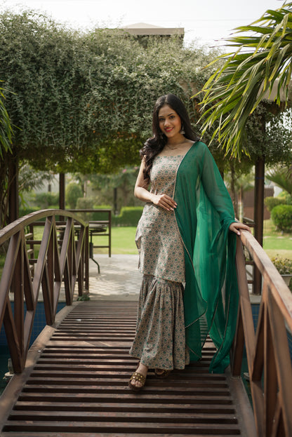 MRUDA HANDBLOCK COTTON SHARARA SET - StudioAnaykaa