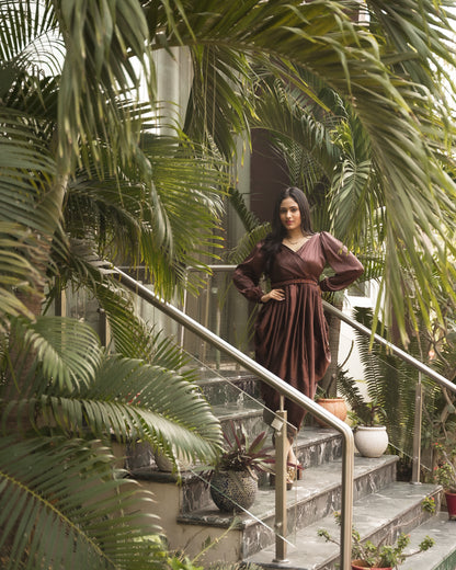 COCO BROWN SATIN INDO WESTERN - StudioAnaykaa