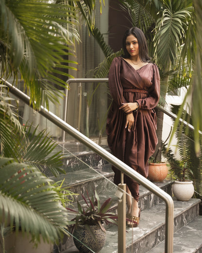 COCO BROWN SATIN INDO WESTERN - StudioAnaykaa