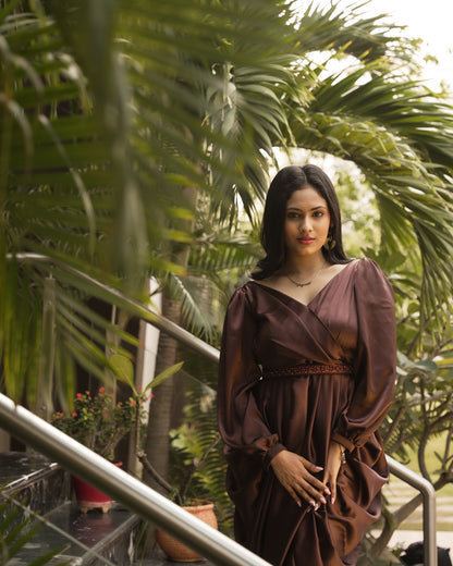 COCO BROWN SATIN INDO WESTERN - StudioAnaykaa