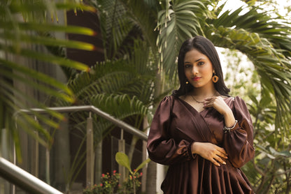 COCO BROWN SATIN INDO WESTERN - StudioAnaykaa