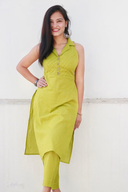 KEA PEAR GREEN COTTON KURTA SET - StudioAnaykaa