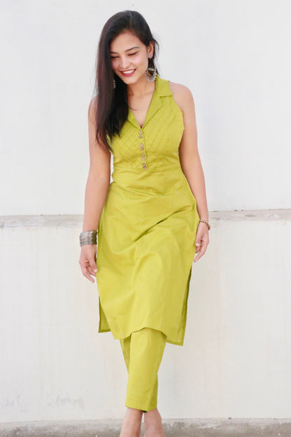 KEA PEAR GREEN COTTON KURTA SET - StudioAnaykaa
