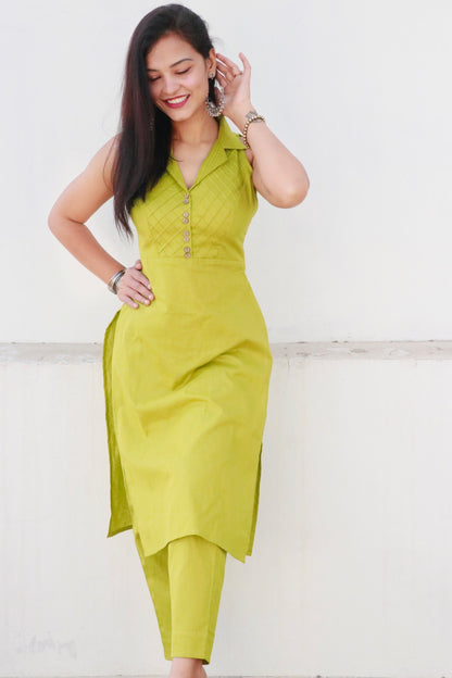 KEA PEAR GREEN COTTON KURTA SET - StudioAnaykaa