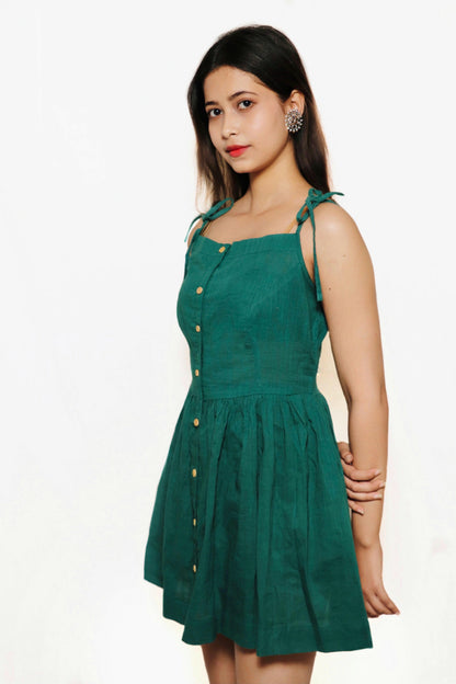 LEAFY GREEN COTTON SHORT DRESS - StudioAnaykaa