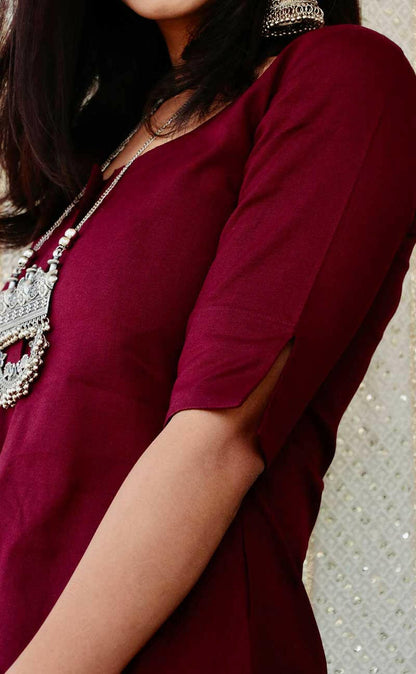 Wine jute cotton kurta for women Anaykaa